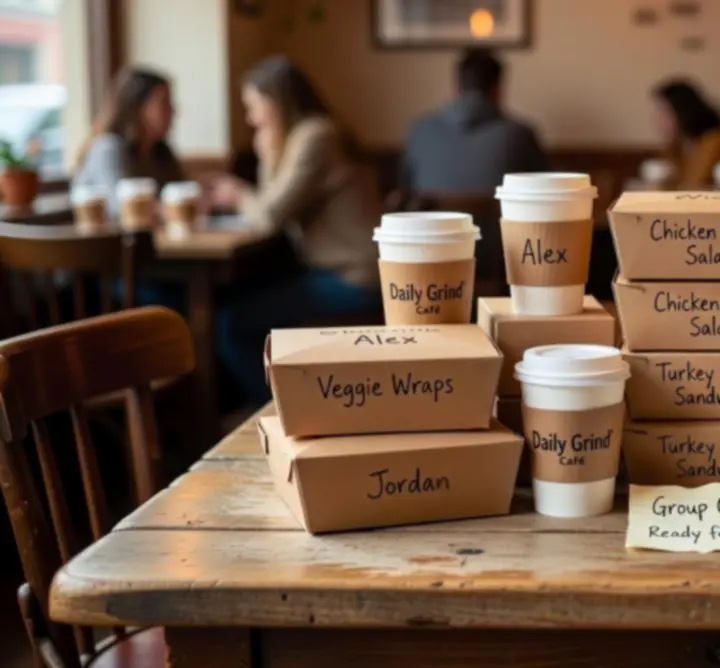 Assortment of RURAL COFFEE HUT LTD takeaway packages arranged for a small group gathering.