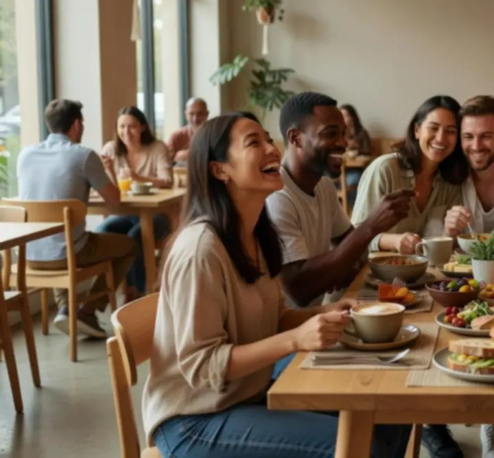 Smiling guests enjoying a cozy meal inside RURAL COFFEE HUT LTD