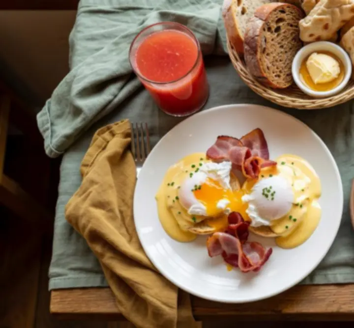 Selection of RURAL COFFEE HUT LTD breakfast dishes including cooked breakfast, pastries, and fresh fruit.