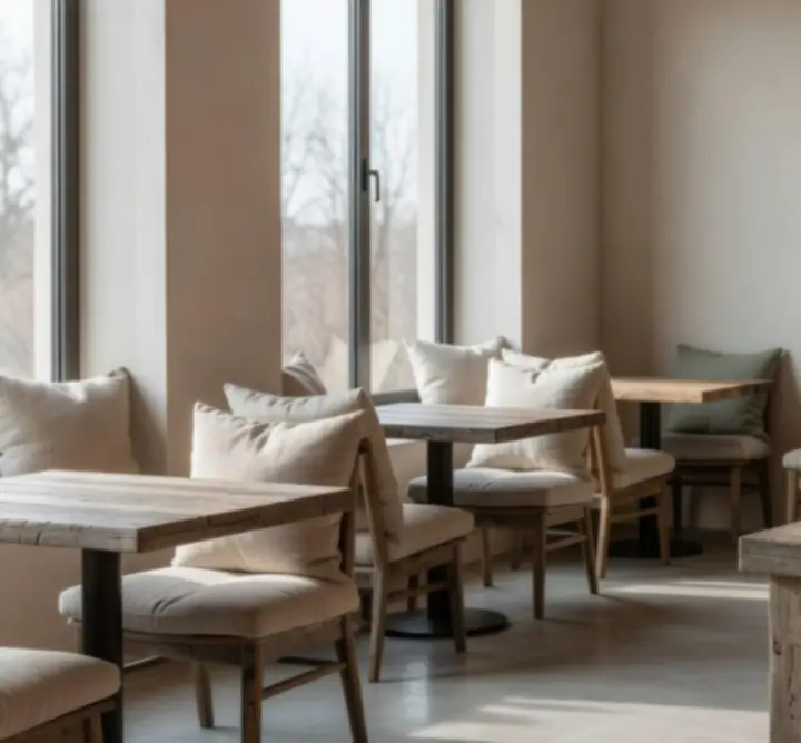 Warm, modern interior of RURAL COFFEE HUT LTD on a bright morning with cozy seating and natural light.