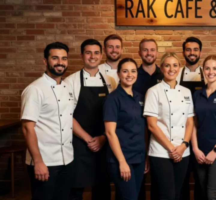 Team of chefs, baristas, and front-of-house staff smiling together at RURAL COFFEE HUT LTD.