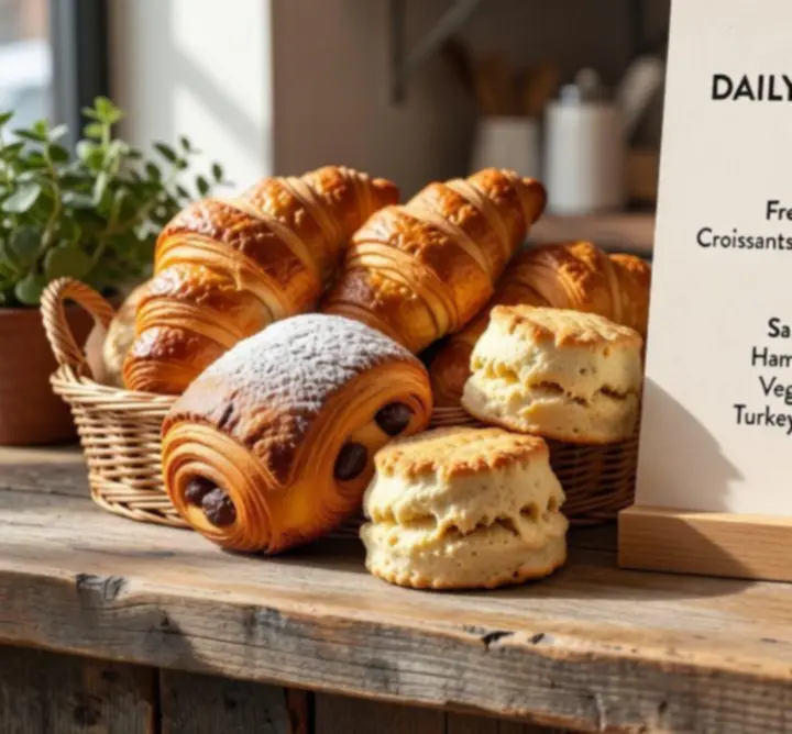 Selection of RURAL COFFEE HUT LTD takeaway sandwiches, salads, and pastries displayed for ordering.